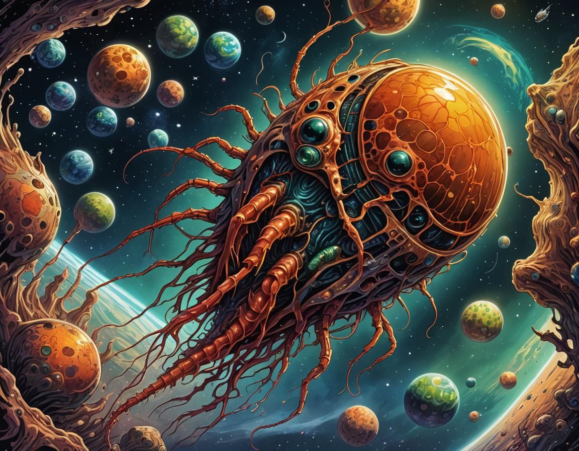 Rotifer Swallowing Planet in Space: Comic Book Art
