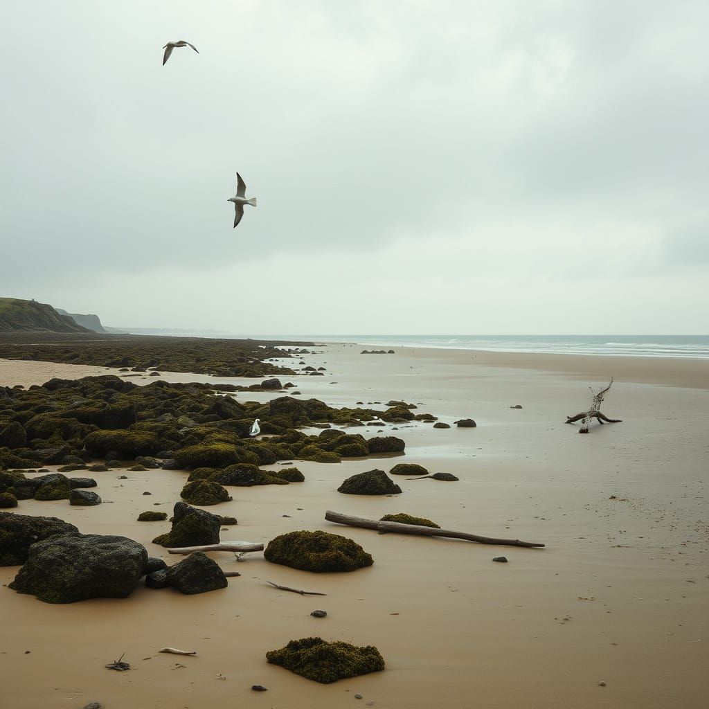 Serene Seaside Landscape in Soft Earth Tones