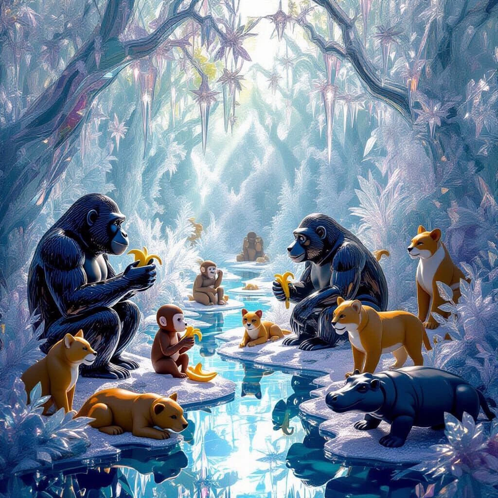 Crystalline Forest Wildlife Sculpture in Magical Light