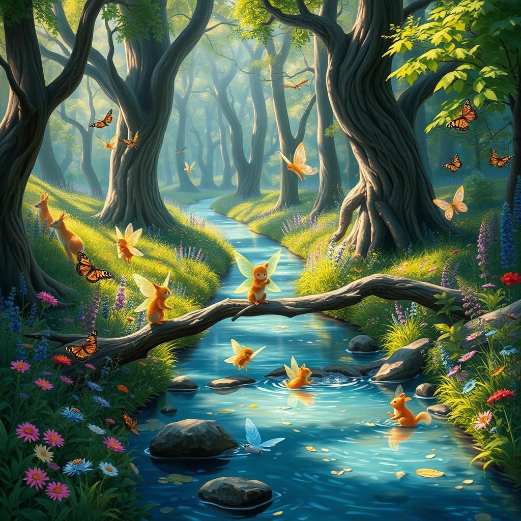 Magical Fairy Forest Stream in Whimsical Style