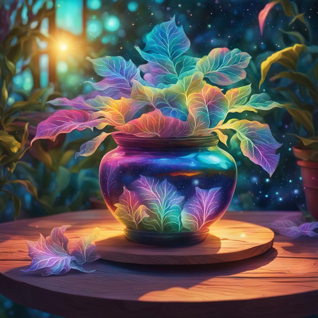 Astral Potplant in Garden with Cosmic Patterns