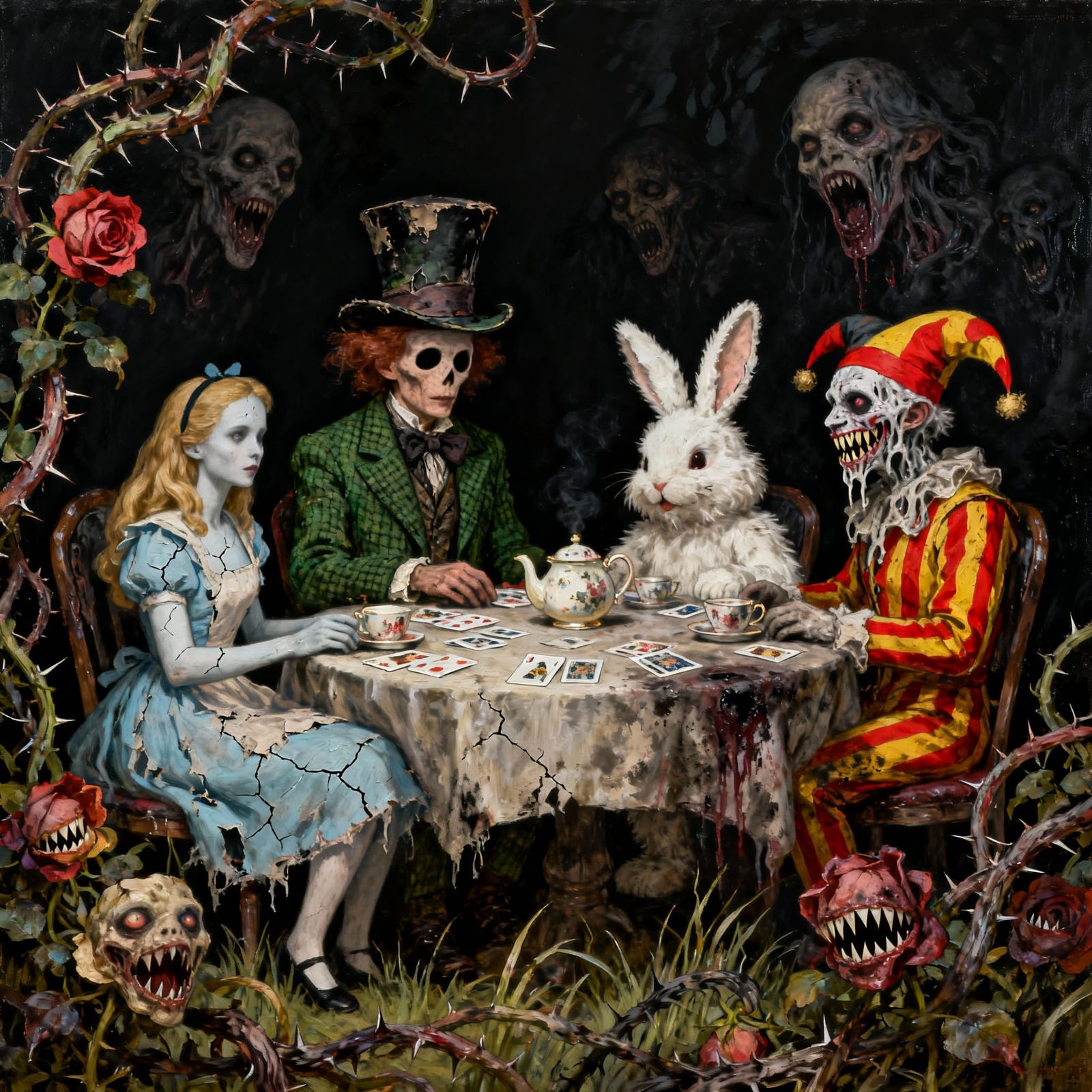 Nightmarish Wonderland Tea Party Oil Painting