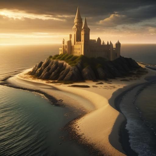 Sunset Sand Castles: Hyper-Realistic Digital Art