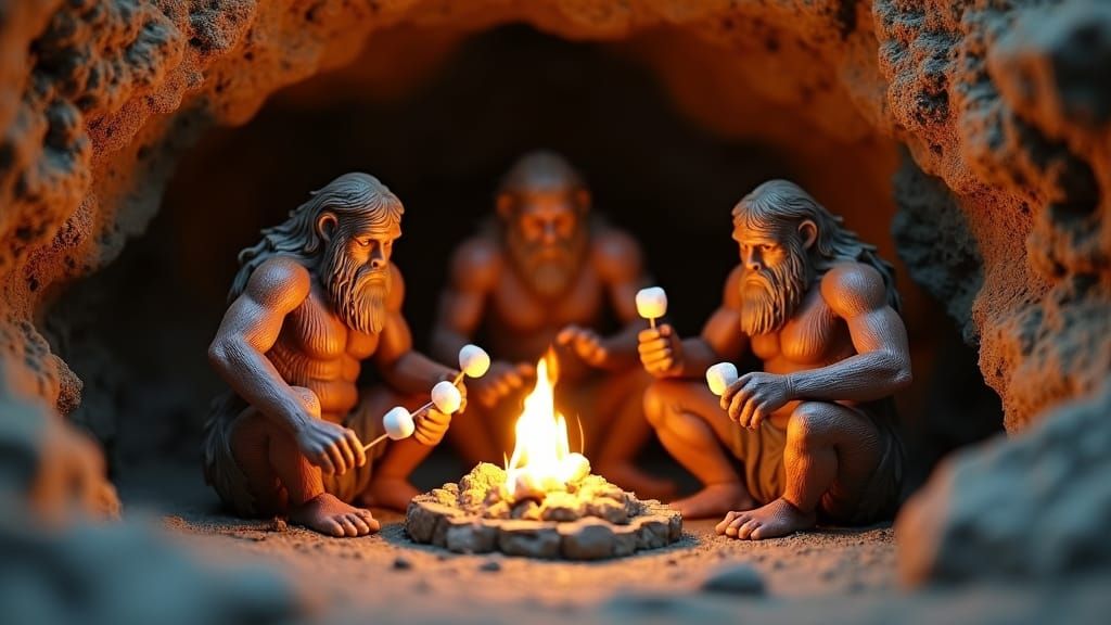 Miniature Neanderthals Roast Marshmallows in Cavern