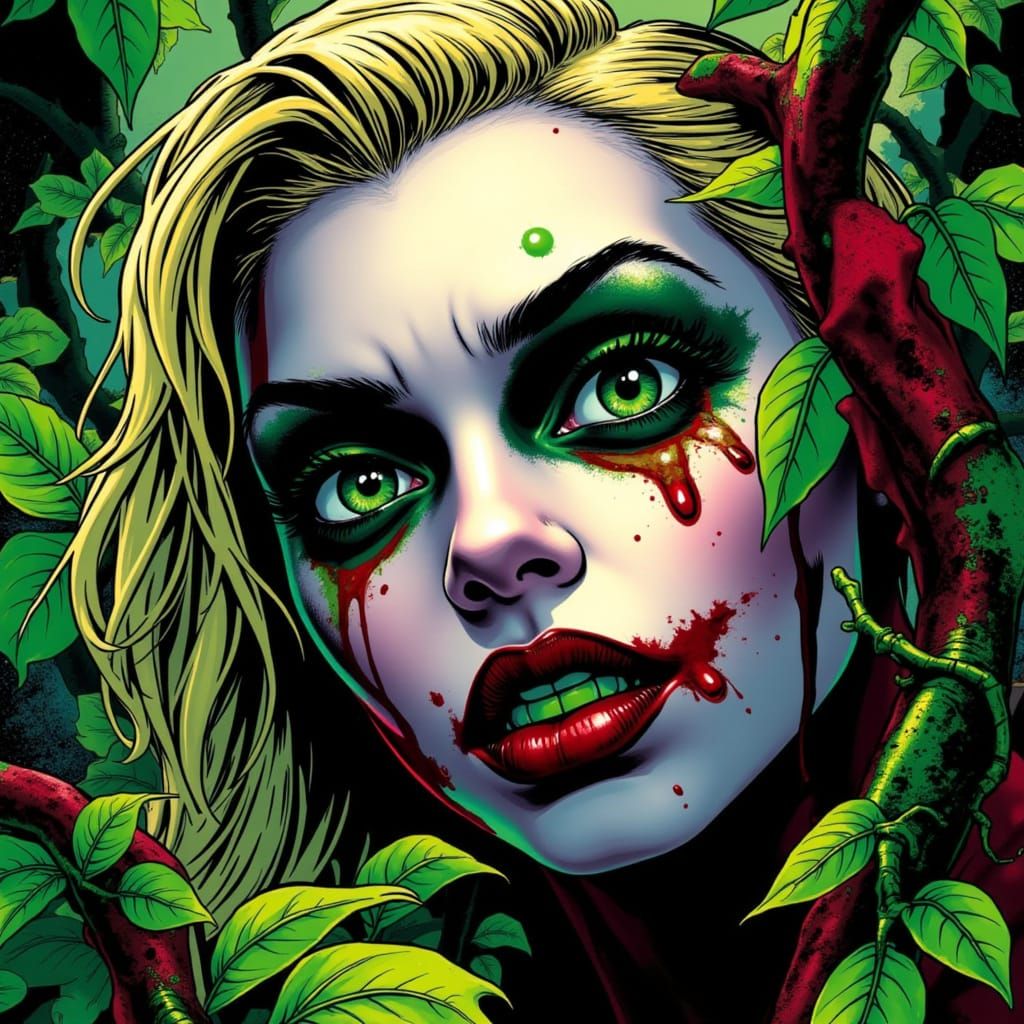 Harley Quinn Cursed by Poison Ivy in Horror Comic Style