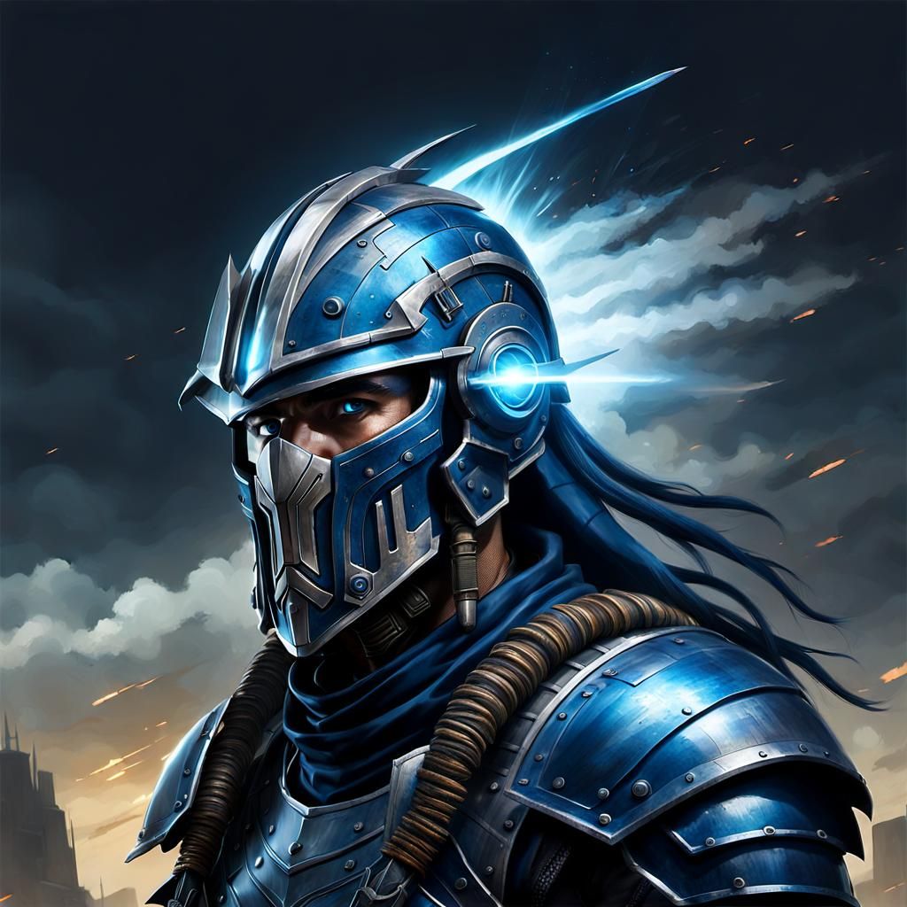 A futuristic warrior in a post-apocalyptic world. The warrio...