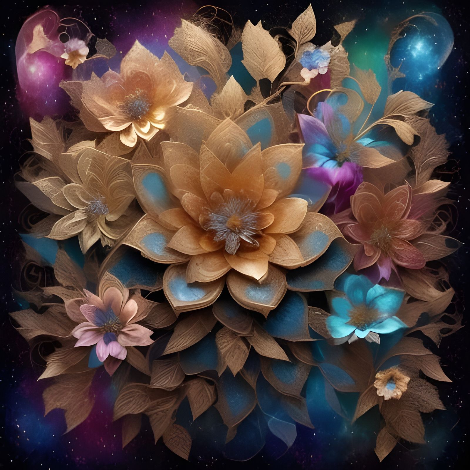 Cosmic Bouquet of Metallic Lace Flowers