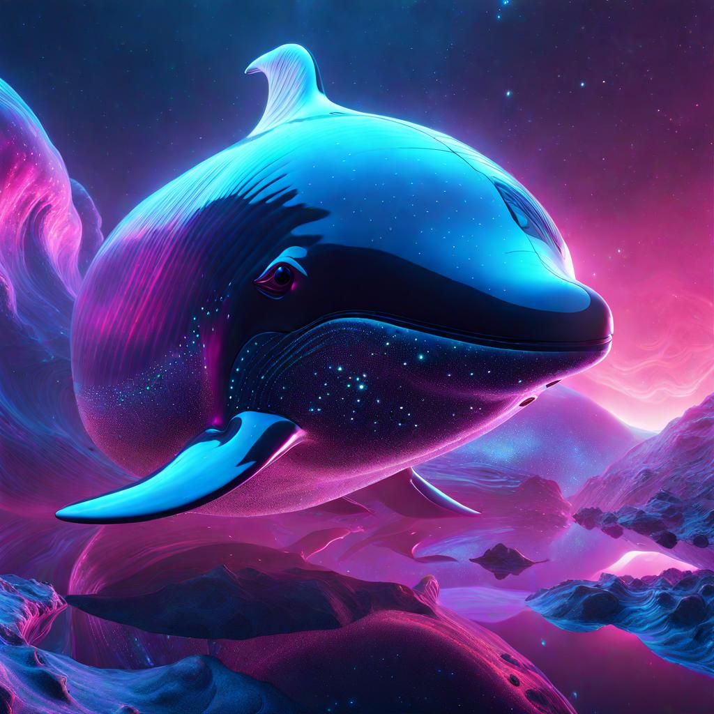 Cosmic Whale Floating in Space: Abstract Digital Art