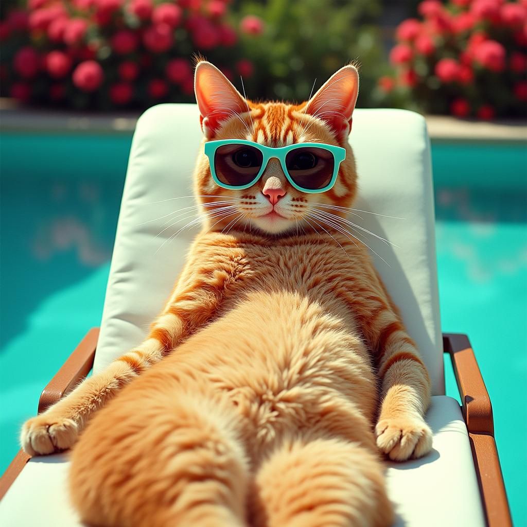 Cool Cat Lounging Poolside in Pop Art Style