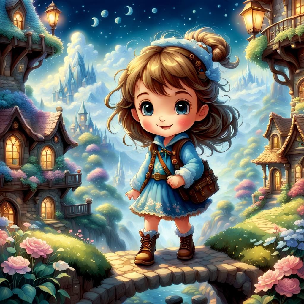 Chibi Character with Ethereal Fantasy Views