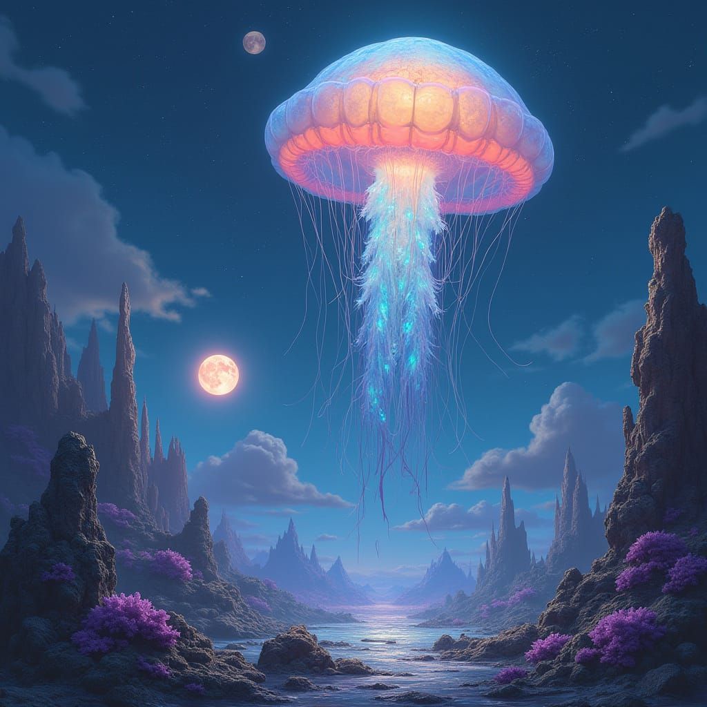Alien World Jellyfish in Ethereal, Surreal Landscape
