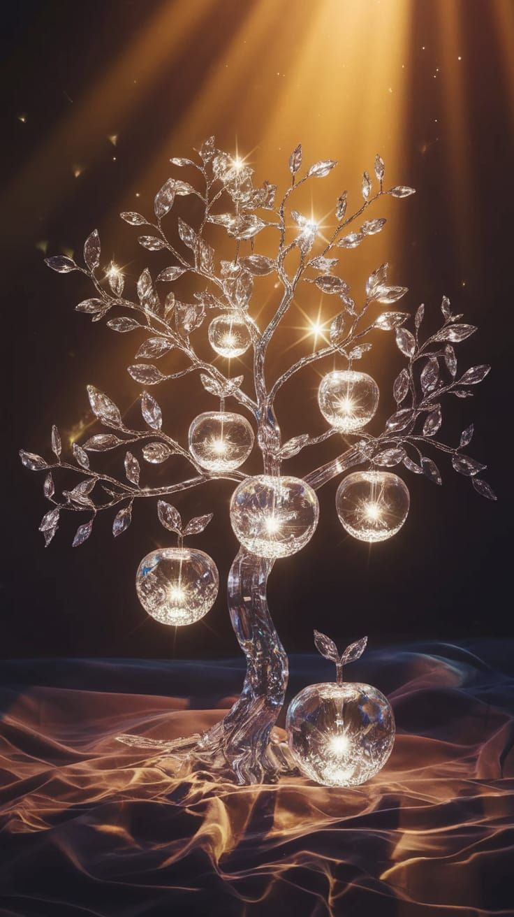 Glass Tree Radiates Warmth and Light with Crystal Apples and...
