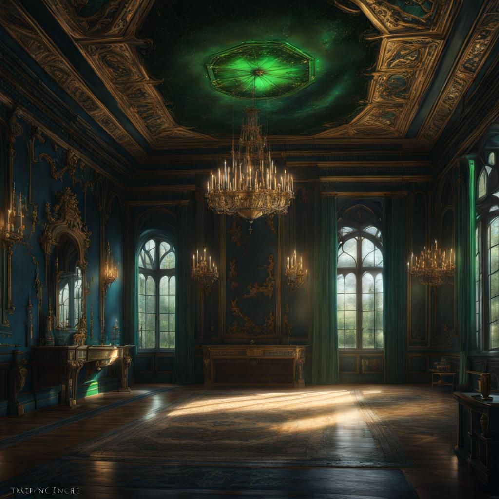 Fantastical Chateau Interior with Starlit Ceiling