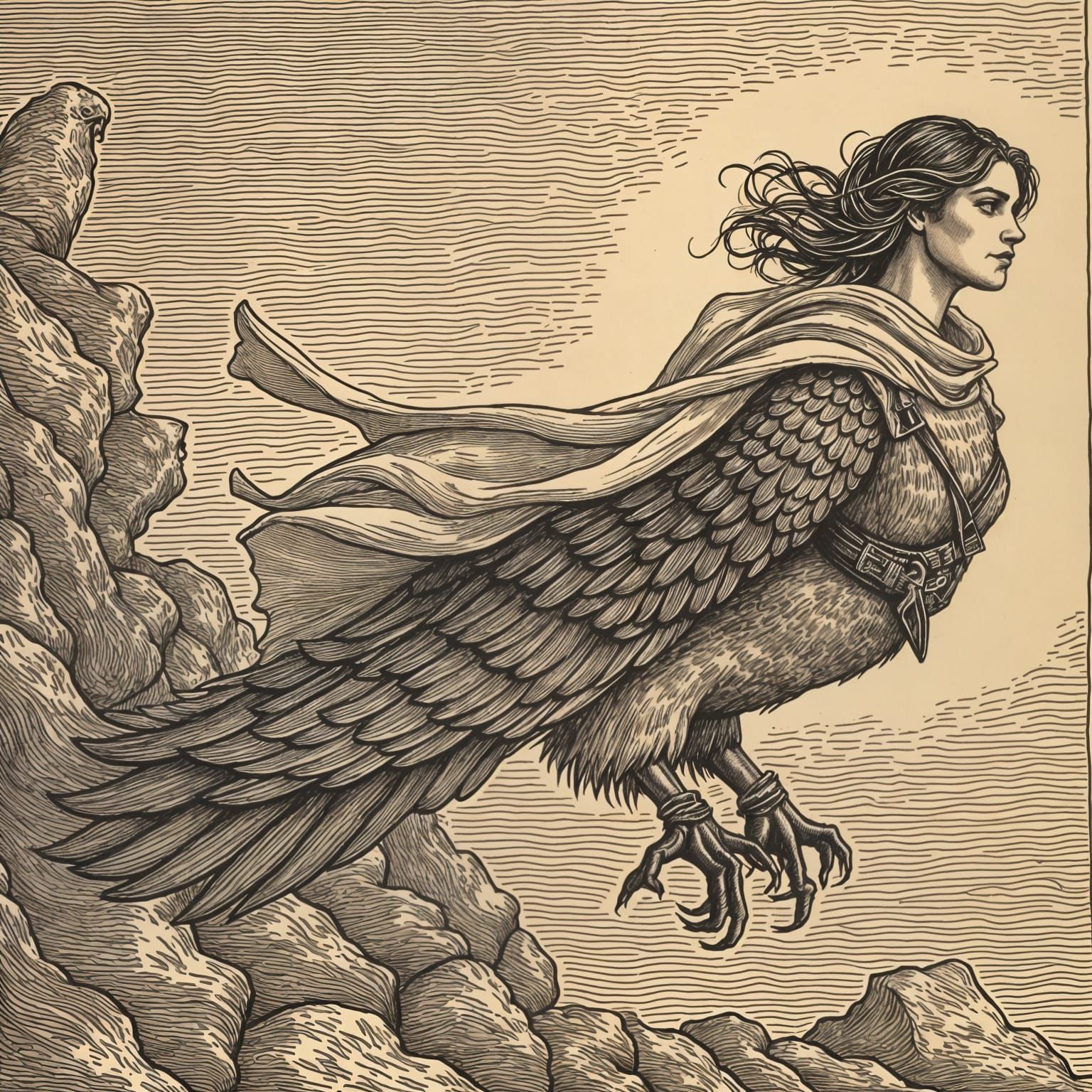 Woman Rides Eagle in H.C. Selous Style