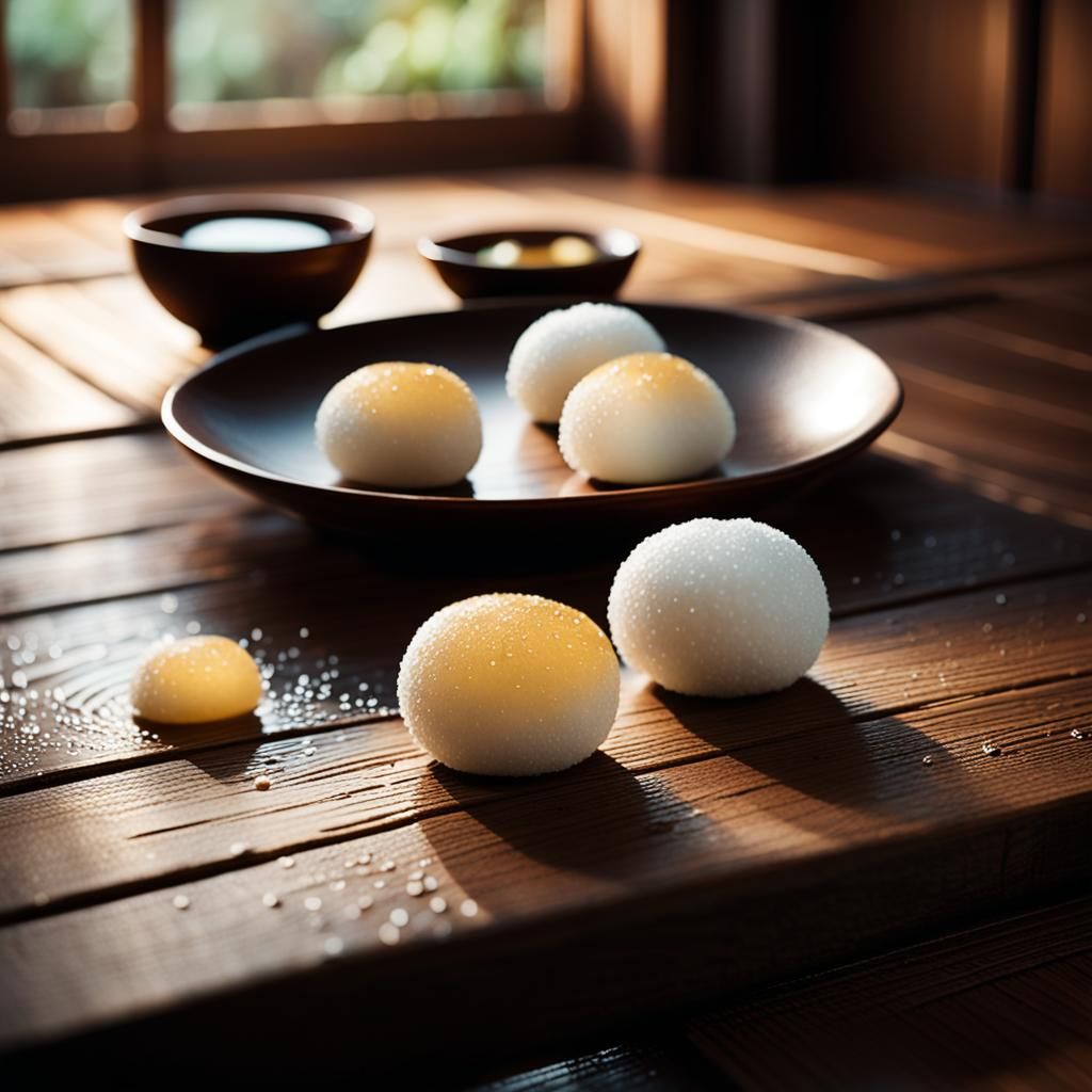 Hyperrealistic Mochi Close-Up in Japanese Room