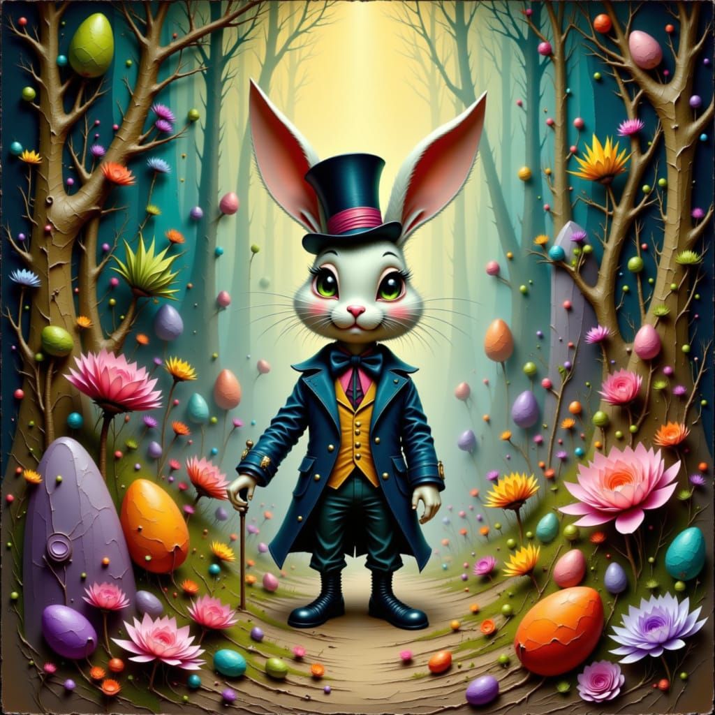 Whimsical Easter Bunny in Surreal Wonderland
