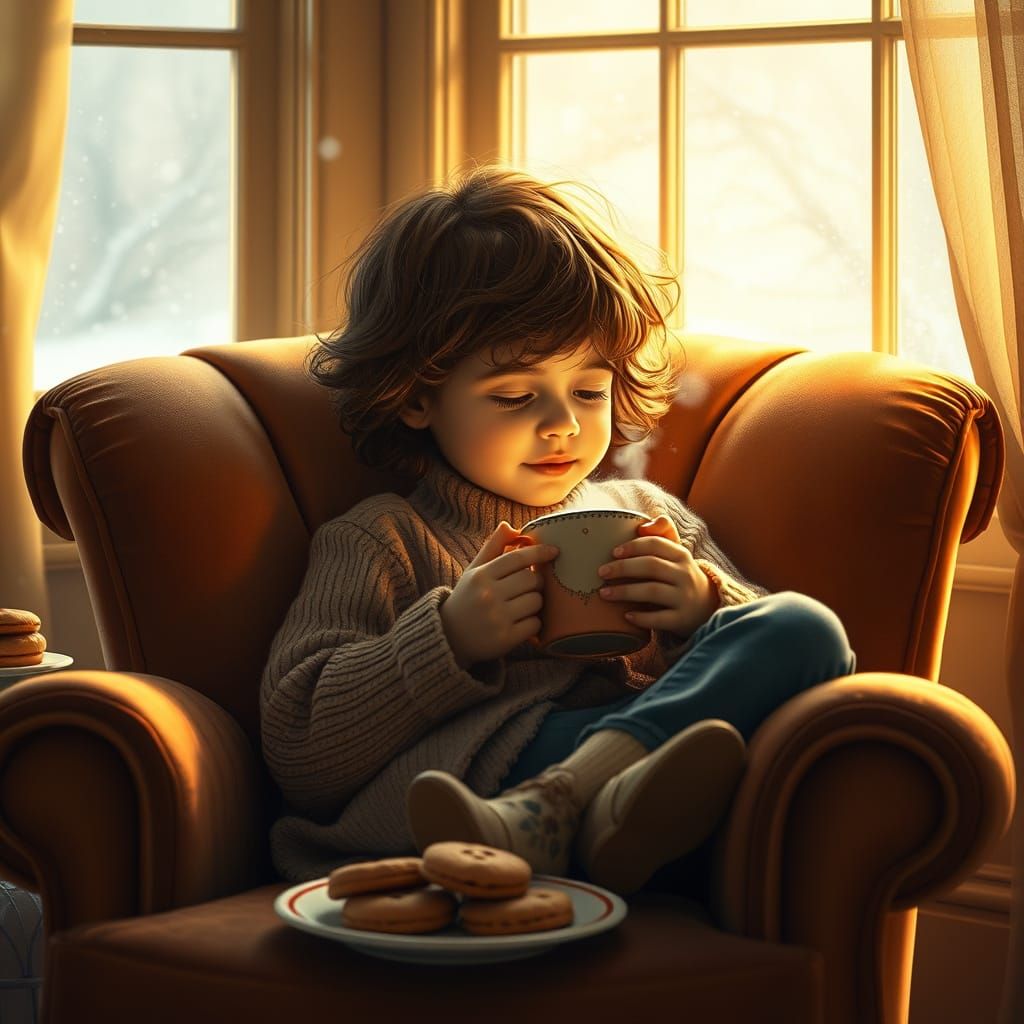 Nostalgic Childhood Scene in Storybook Style