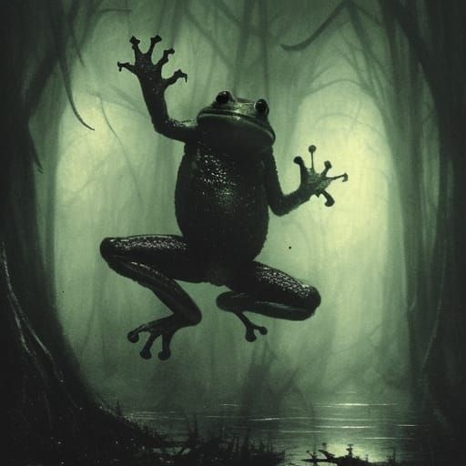 Horrific Werefrog in Dark Swamp, Gothic Horror Style