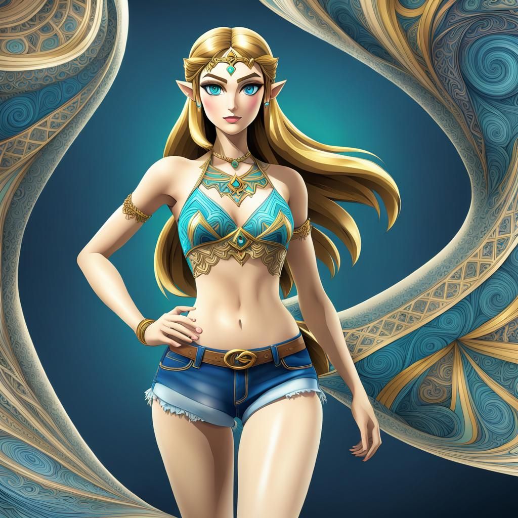 Princess Zelda in Bikini Top with Zentangle Elements