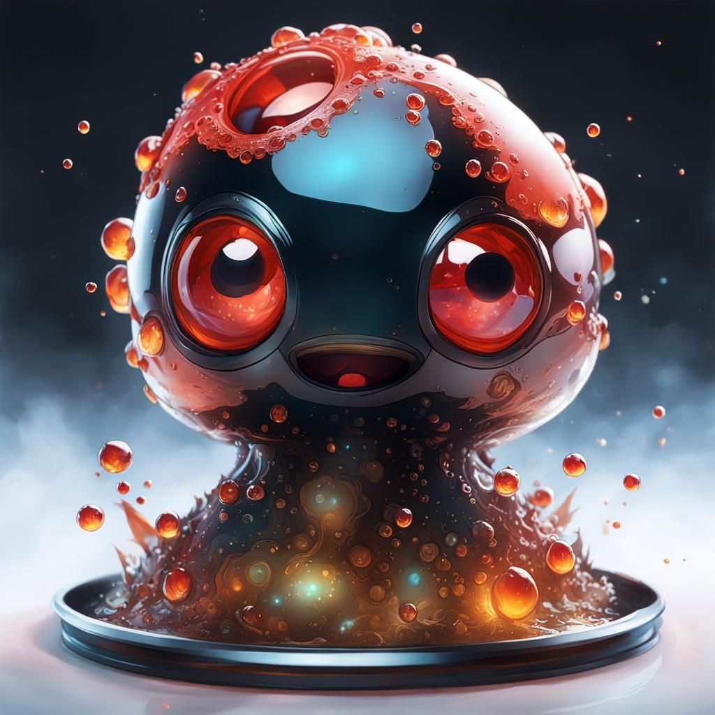 Chibi Amoeba Under Microscope in Hyperrealistic Style