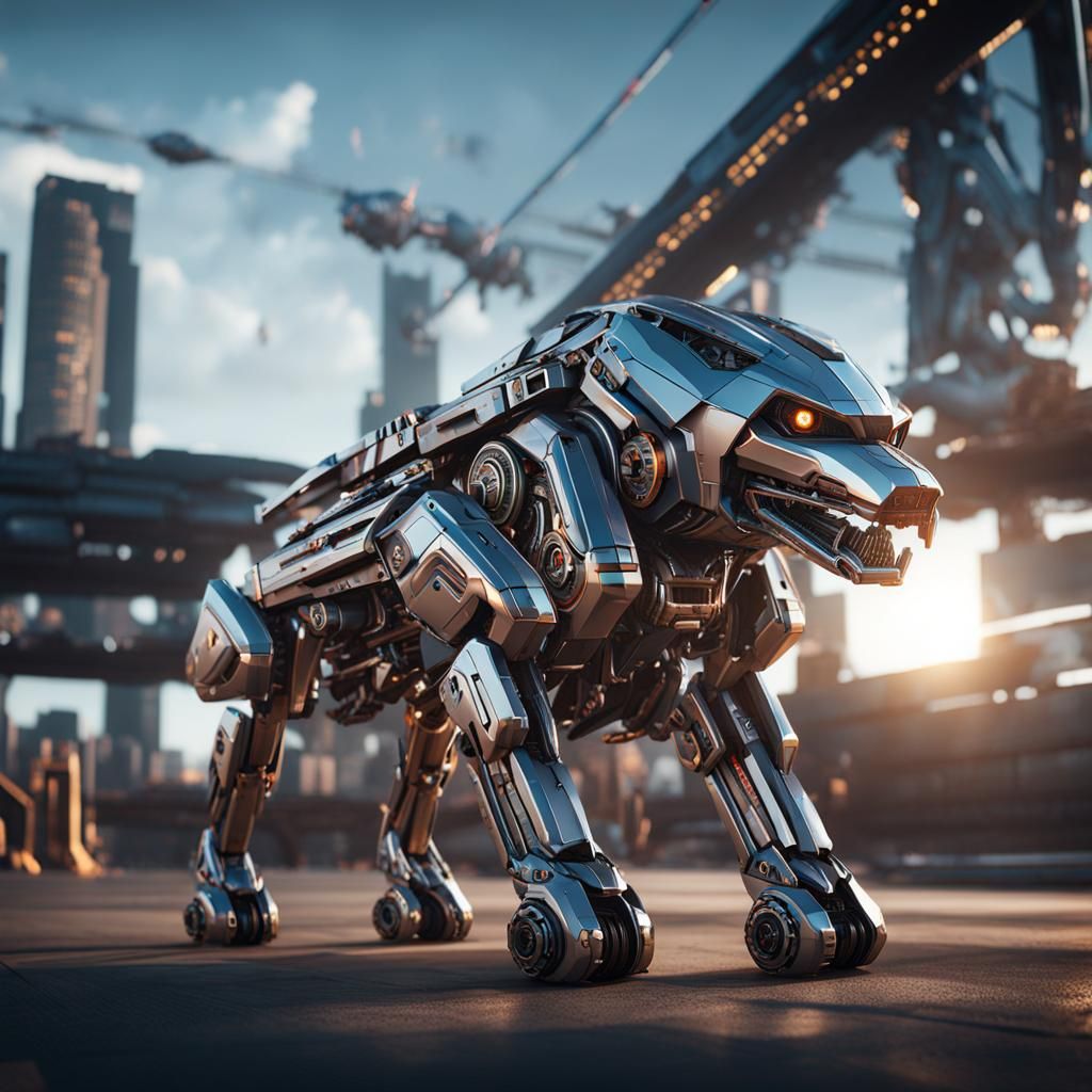 Futuristic Metal Dog with Intricate Mech Details