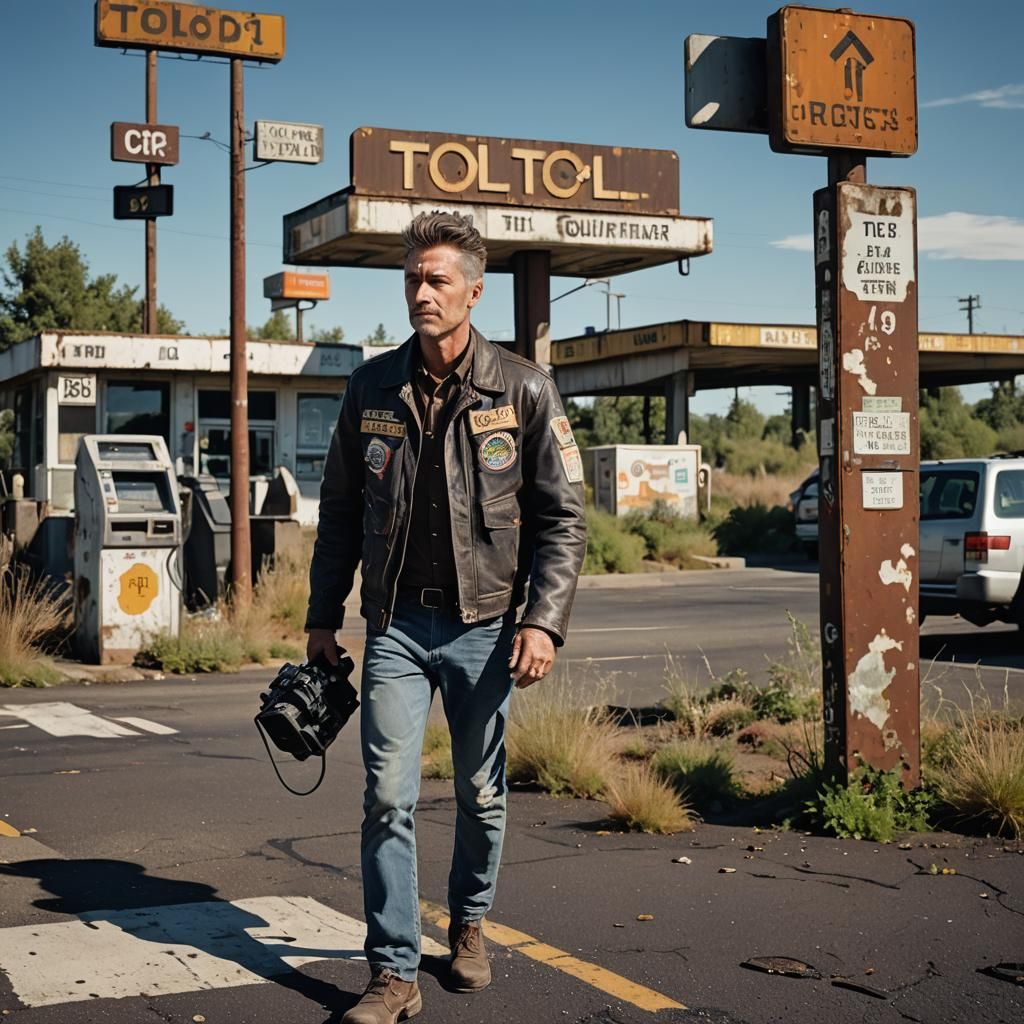 Max in Dystopian Wasteland with High-Tech Motorcycles