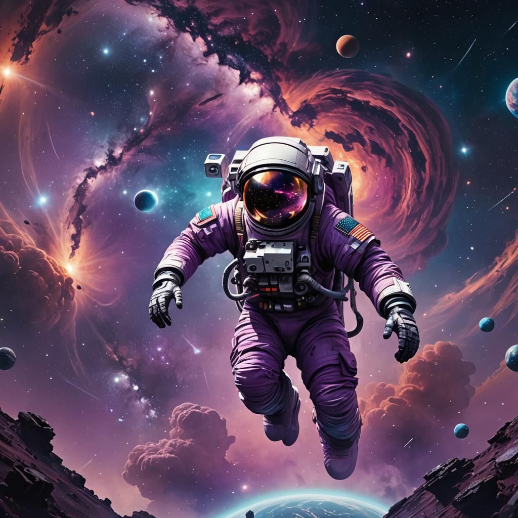 Astronaut Floating in Starry Galaxy: Digital Matte Painting
