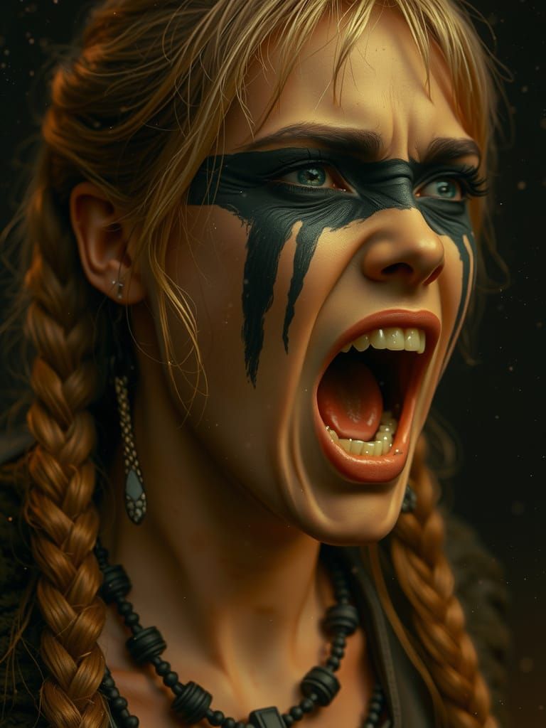 Viking Warrior Woman in Battle: Hyper-Realistic Texture