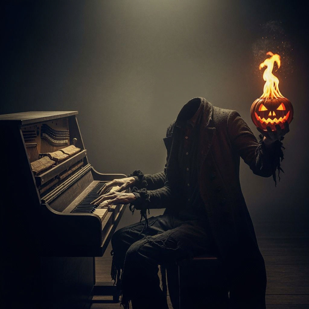 Headless Horseman Plays Piano with Jack-o'-Lantern