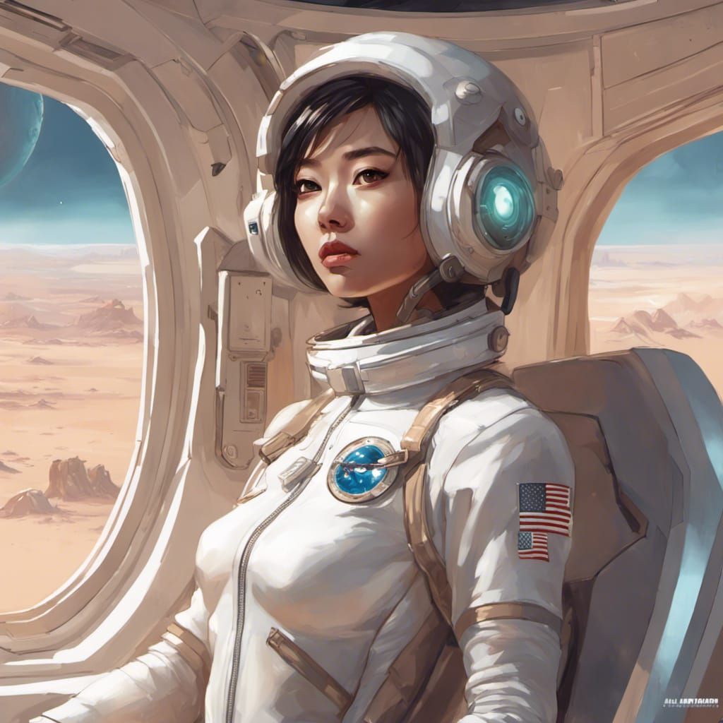 Astronaut Girl in Futuristic Capsule, Hyperdetailed Art