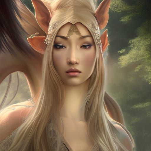 Elven Woman Centaur in Central Park: Digital Art