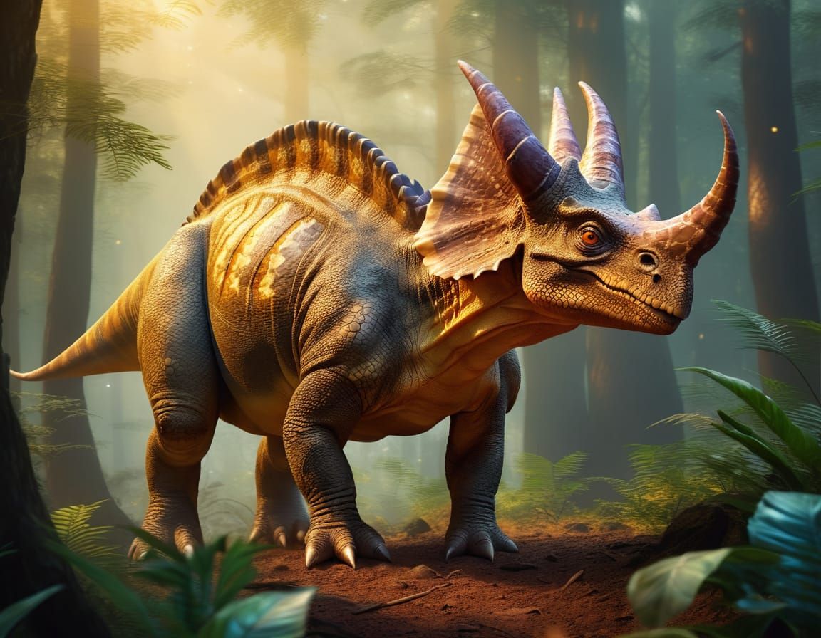 Nasutoceratops in Forest: A Digital Painting