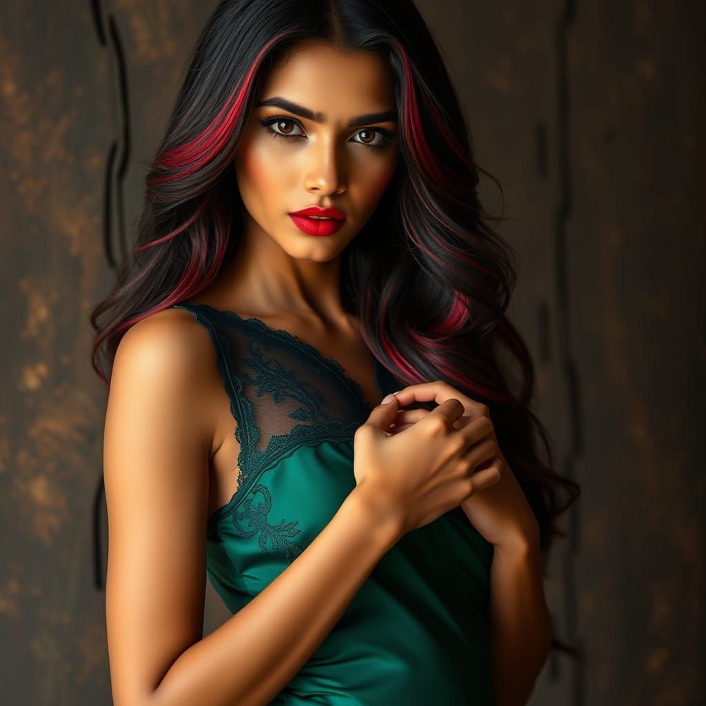 Elegant Indian Woman in Emerald Gown