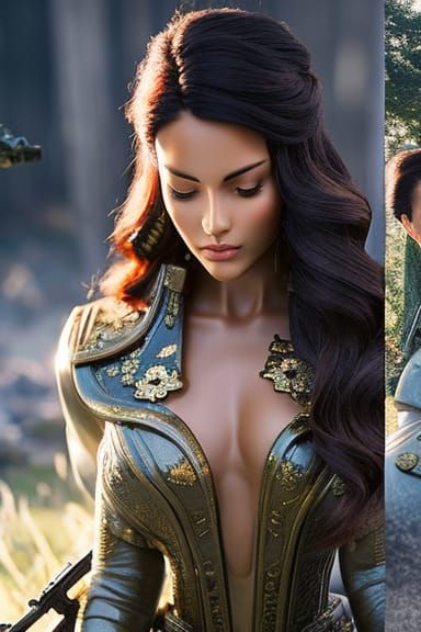 A very pretty young woman in a fantasy combat uniform