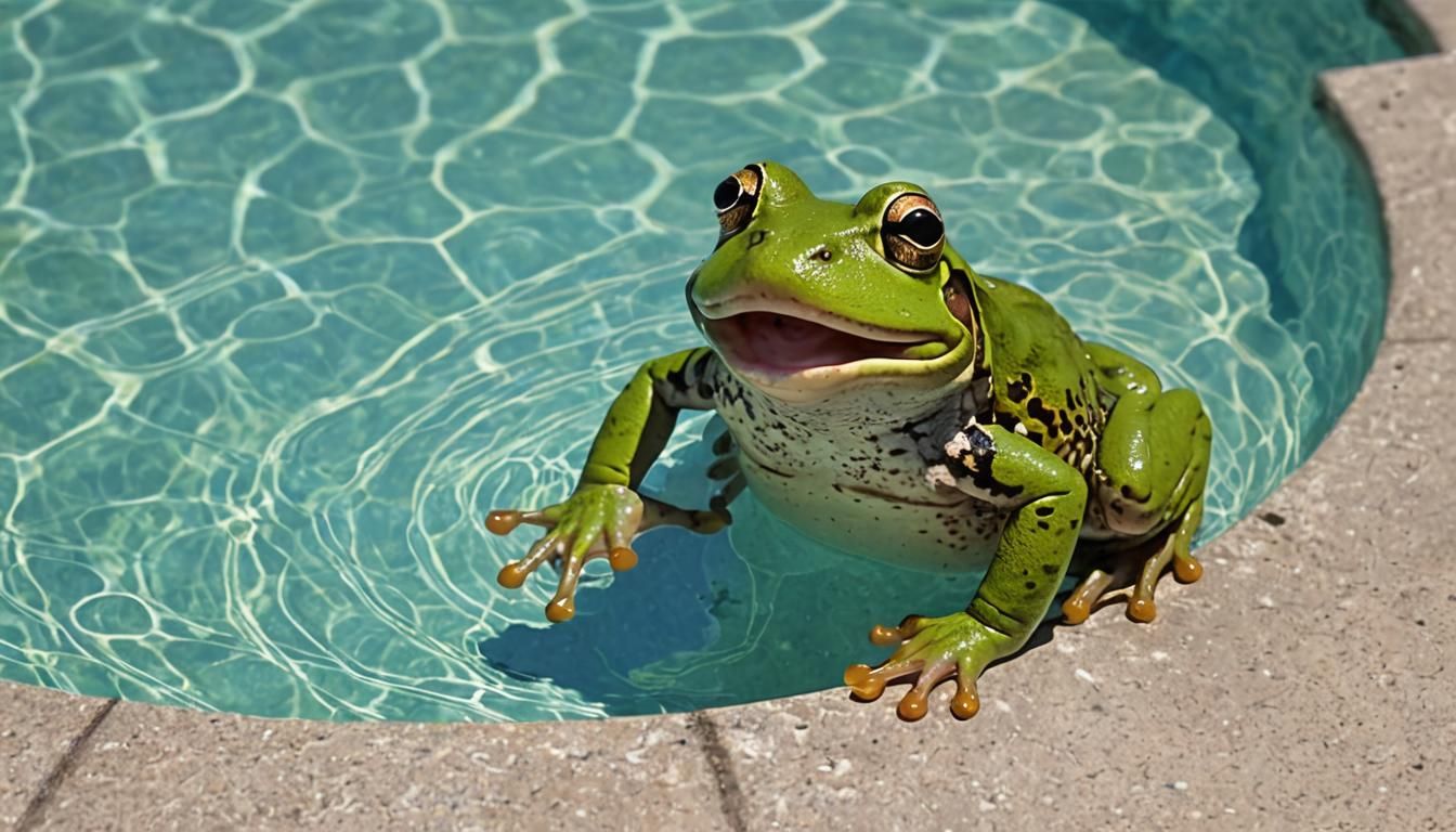 Happy Frog Lounging in a Pool