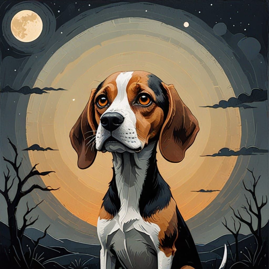 Sad Beagle in Tim Burton Gouache Style