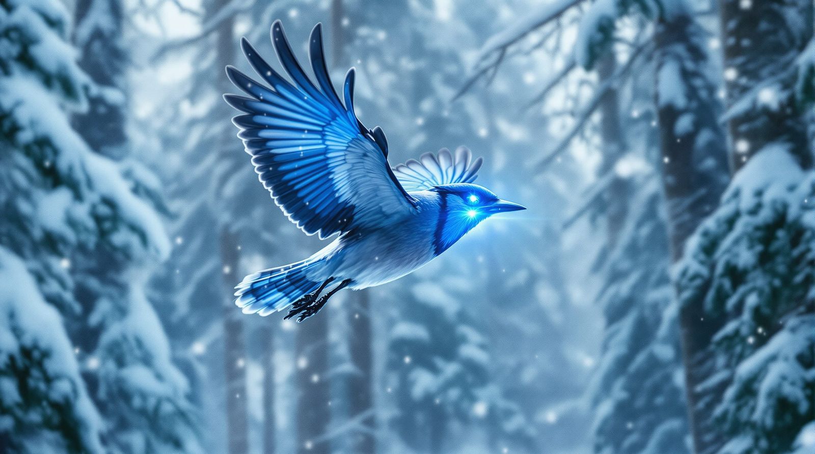 Majestic Bluejay in Blizzard Forest Cinematic Capture