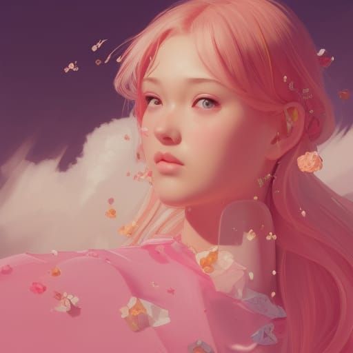 Cute Sanrio Girl in Pink Dress, Hyperdetailed Portrait