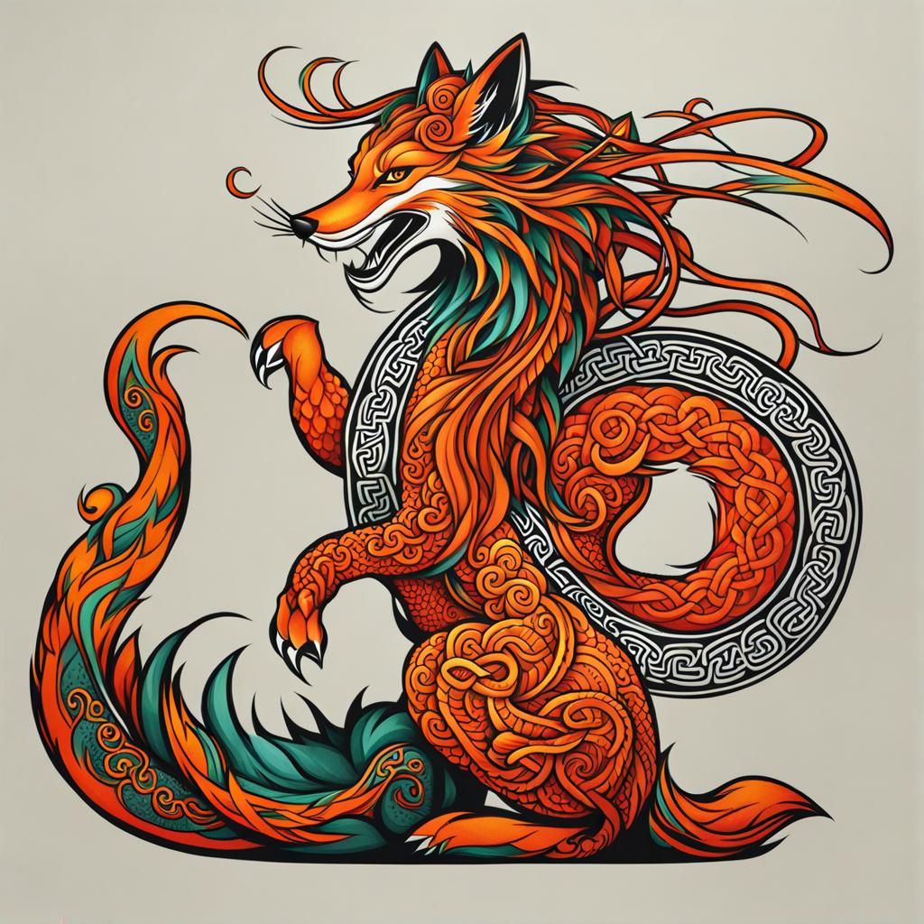 Celtic Fox Transforms into Chinese Dragon
