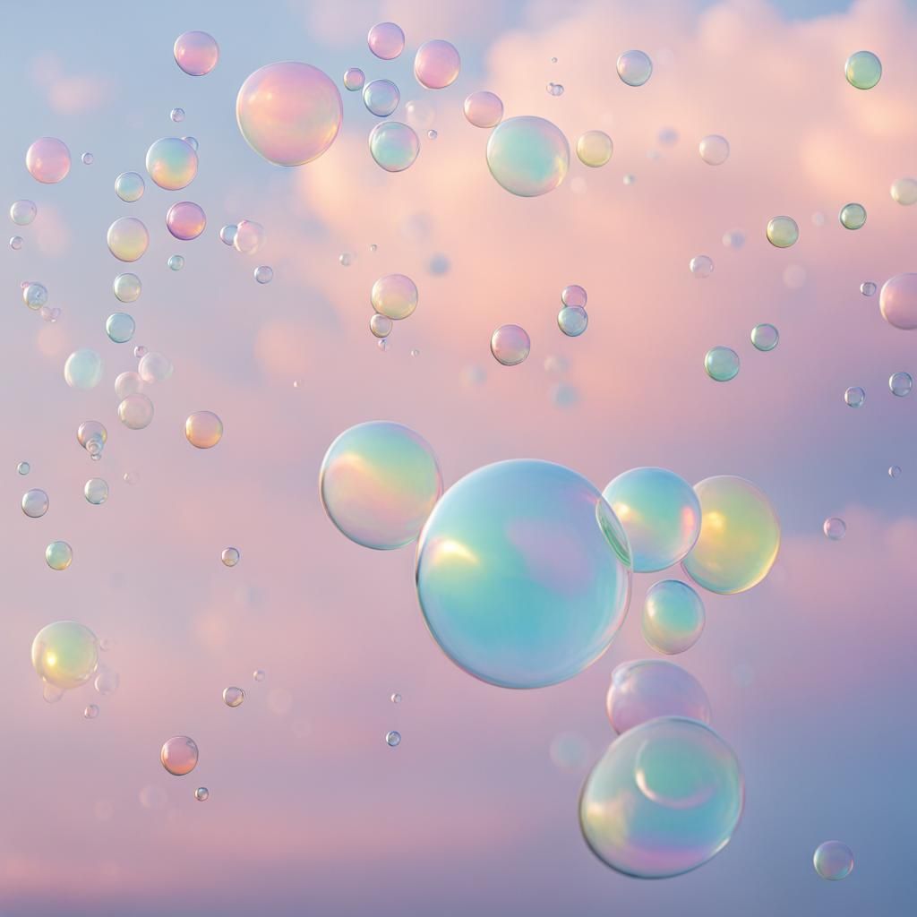 Pastel Bubbles Float in a Dreamy Sky