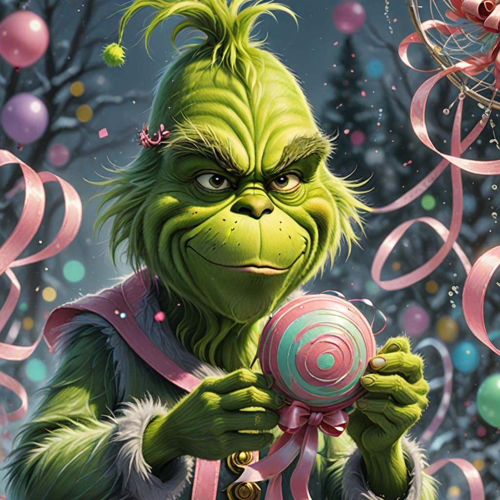 Whimsical Grinch Catches Frisbee in Vibrant Pastel Hues