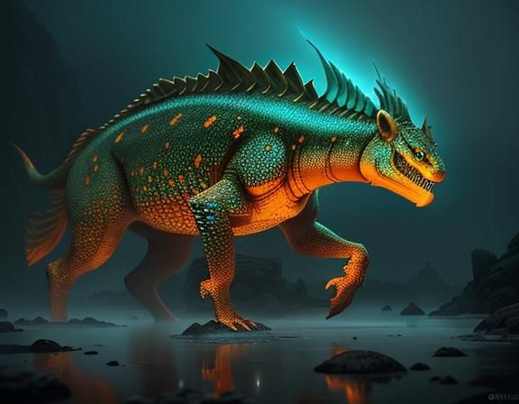 Female Amphibioid in Misty Pool: 3D Game Art