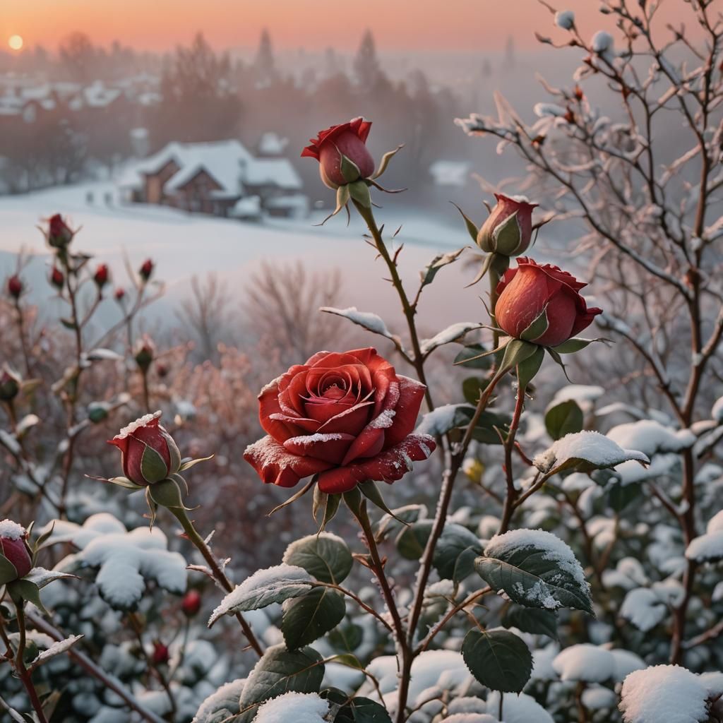 red rose in the snow