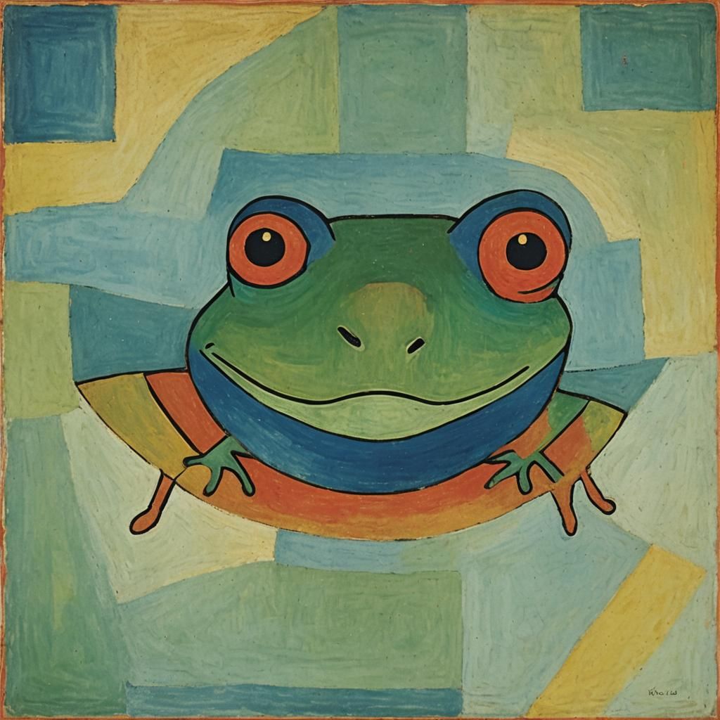 Frog Face in Klee Style, Minimalist Concept Art