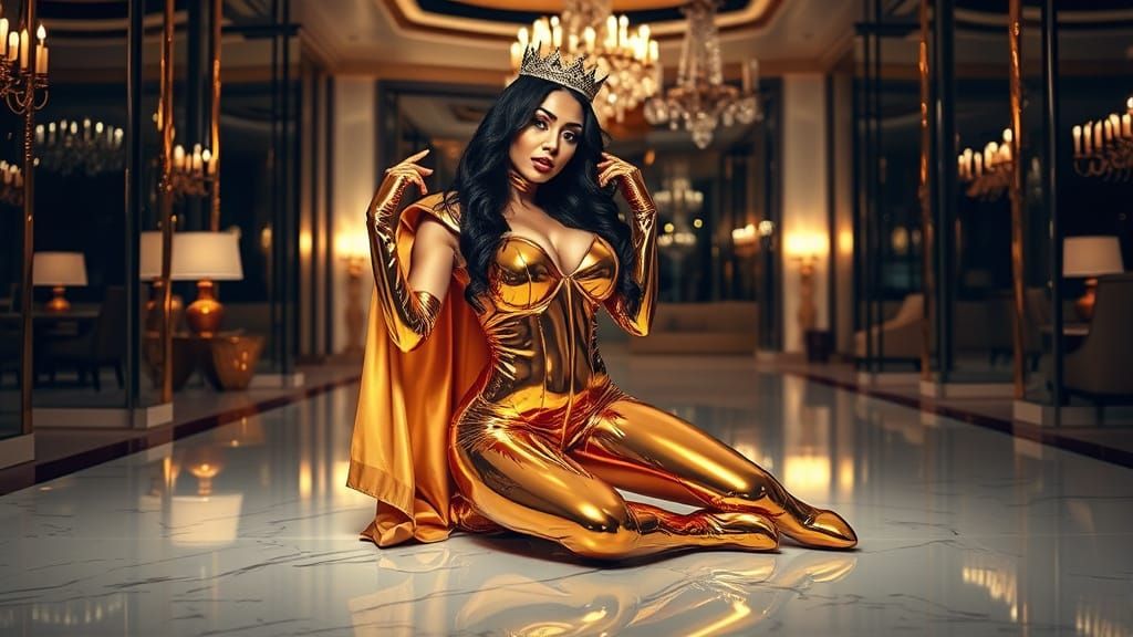 Futuristic Woman in Chrome and Gold Bodysuit