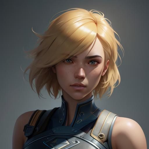 Blonde Tomboy Girl Portrait in Art Nouveau Style