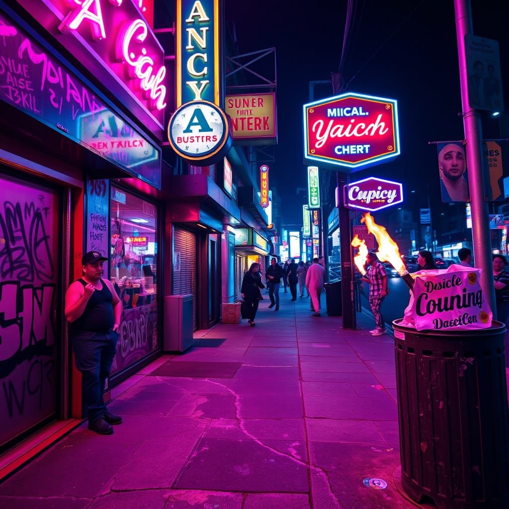 Electric Nightlife Scene with Vibrant Neon Signs and Street ...