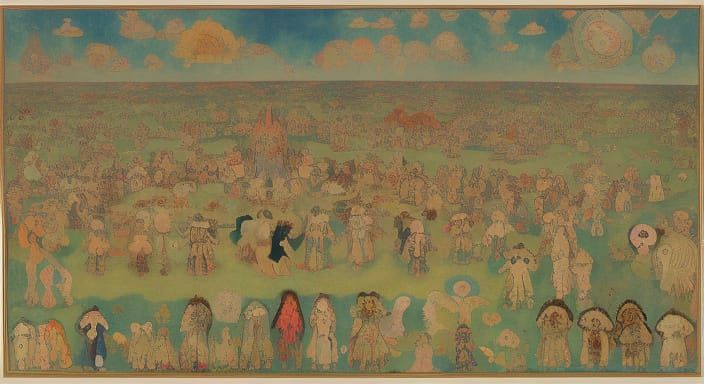 Fantastical Scene in Naive and Surreal Style