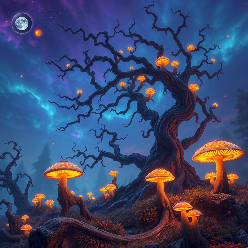 Ethereal Dreamscapes in Vibrant Blue-Purple Skies