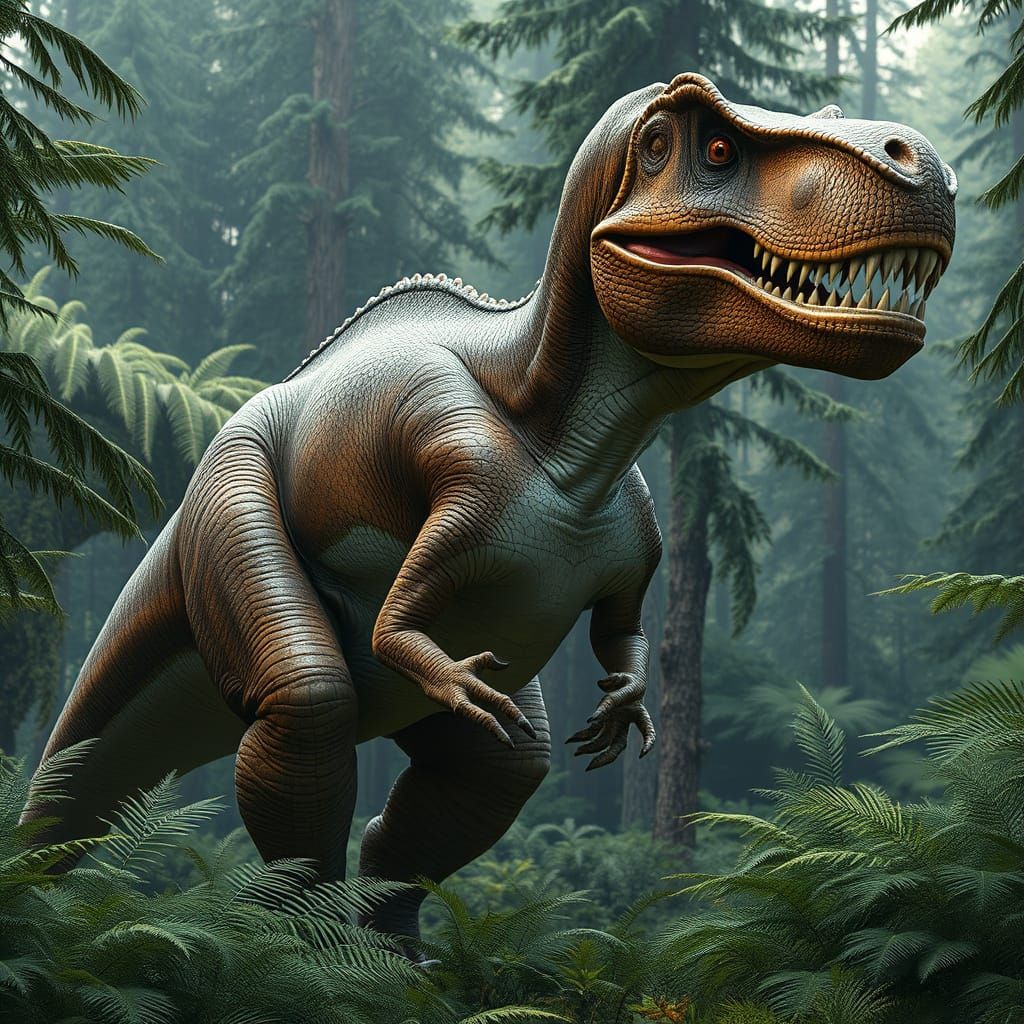 Majestic T-Rex in Prehistoric Forest: Hyperrealistic 8K